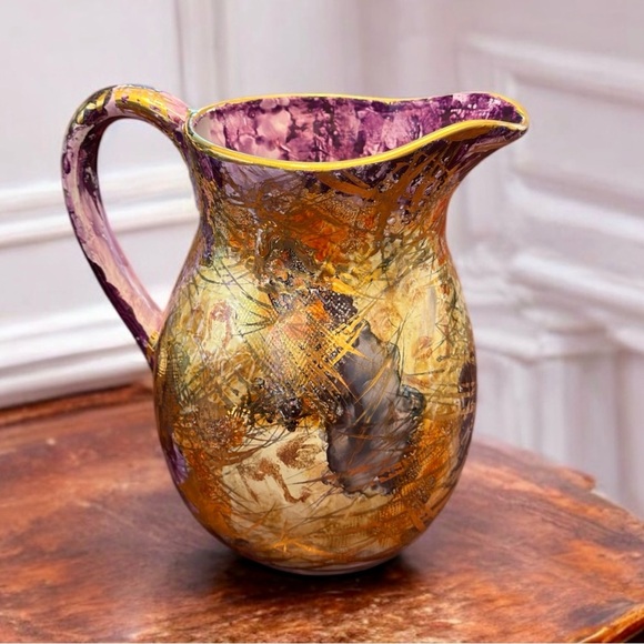 2007 Diana Young Abstract Multicolor Ceramic Pitcher - Picture 3 of 12